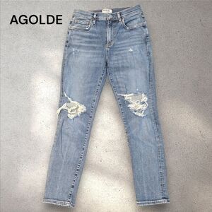 Agolde Light Blue Distressed Ankle Jeans
